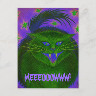 Scary Cat Green 'MEEEOOOWWW!' postcard