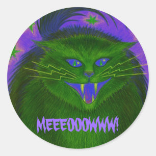 Scary Cat Green 'MEEEOOOWWW!' sticker