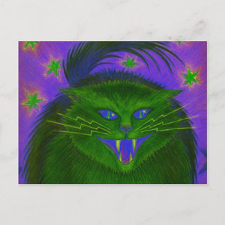 Scary Cat Green postcard horizontal