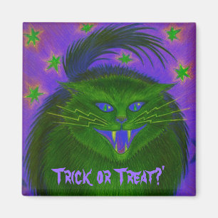 Scary Cat Green 'Trick or Treat?' fridge magnet