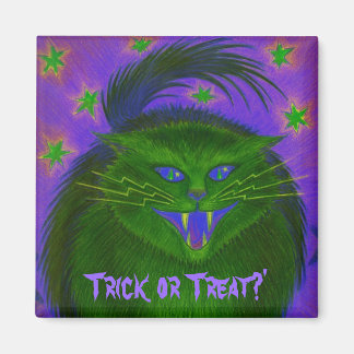 Scary Cat Green 'Trick or Treat?' fridge magnet