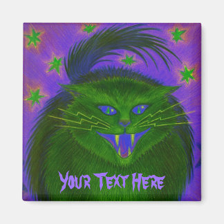 Scary Cat Green 'Your Text' fridge magnet