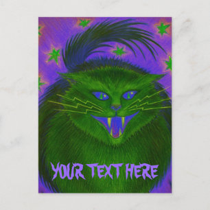 Scary Cat Green 'Your Text' postcard