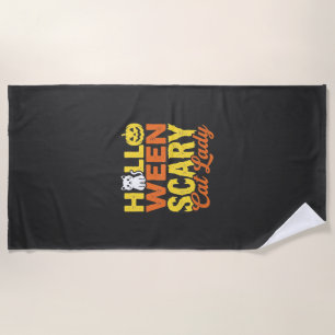 Scary Cat Lady Halloween Design_1 Beach Towel