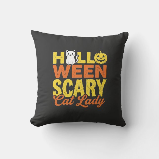 Scary Cat Lady Halloween Design_1 Cushion (Front)