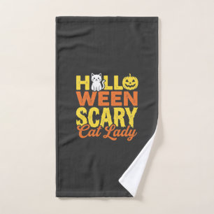 Scary Cat Lady Halloween Design_1 Hand Towel