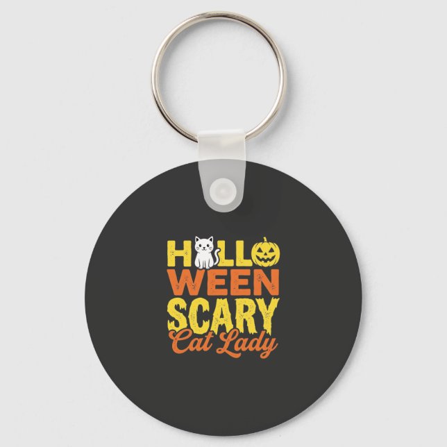 Scary Cat Lady Halloween Design_1 Key Ring (Front)