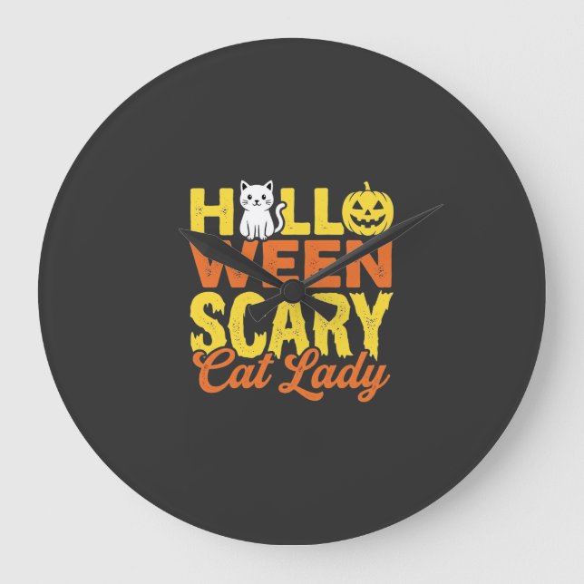 Scary Cat Lady Halloween Design_1 Large Clock (Front)