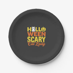 Scary Cat Lady Halloween Design_1 Paper Plate