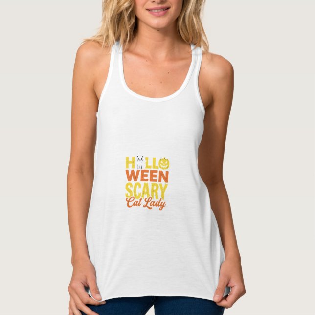 Scary Cat Lady Halloween Design_1 Singlet (Front)