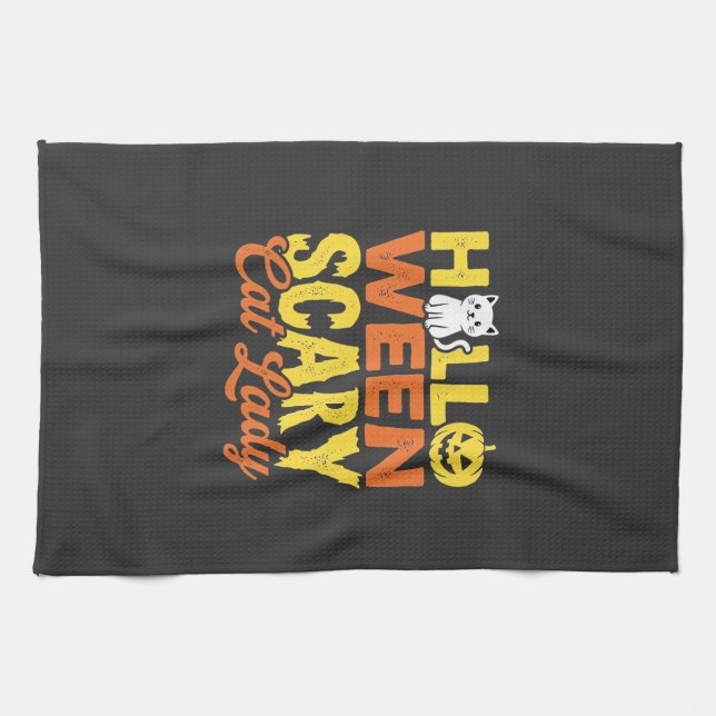 Scary Cat Lady Halloween Design_1 Tea Towel (Horizontal)