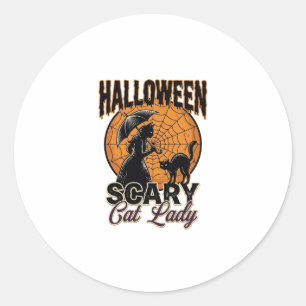 Scary Cat Lady Halloween Witch Web Vintage Shirt_1 Classic Round Sticker