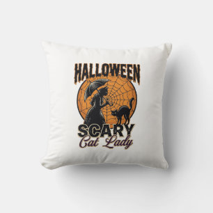 Scary Cat Lady Halloween Witch Web Vintage Shirt_1 Cushion