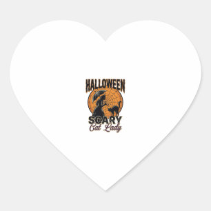 Scary Cat Lady Halloween Witch Web Vintage Shirt_1 Heart Sticker