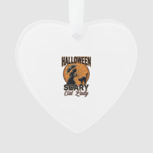 Scary Cat Lady Halloween Witch Web Vintage Shirt_1 Ornament
