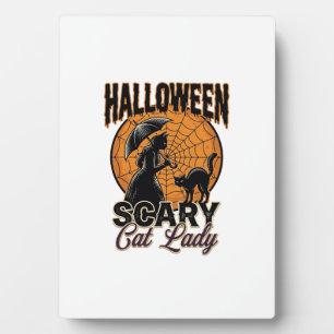 Scary Cat Lady Halloween Witch Web Vintage Shirt_1 Plaque