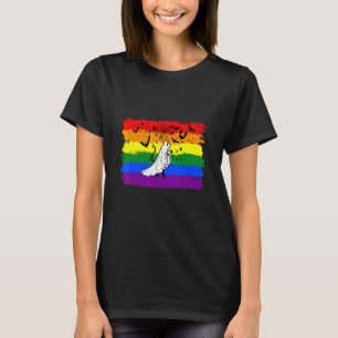 Scary Cat Lgbt Ghost Cat Halloween Rainbow Flag Ga T-Shirt