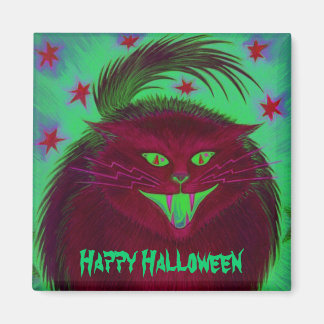 Scary Cat Red 'Happy Halloween' fridge magnet