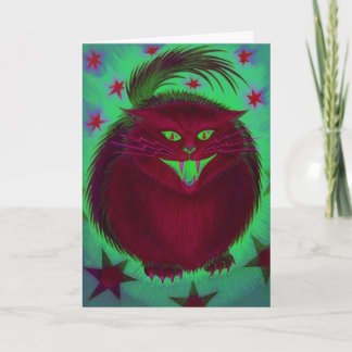 Scary Cat Red 'Happy Halloween' greetings card