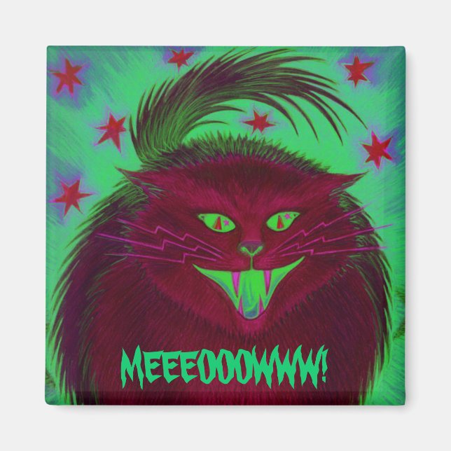 Scary Cat Red 'MEEEOOOWWW!' fridge magnet (Front)