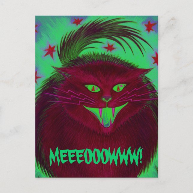Scary Cat Red 'MEEEOOOWWW!' postcard (Front)
