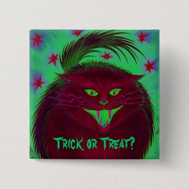 Scary Cat Red 'Trick or Treat?' button (Front)