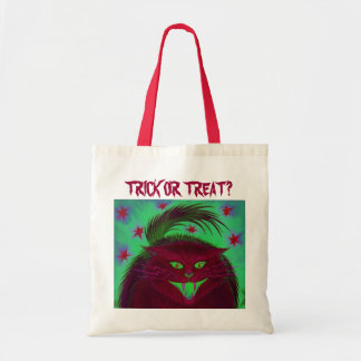 Scary Cat Red 'Trick or Treat?' tote bag