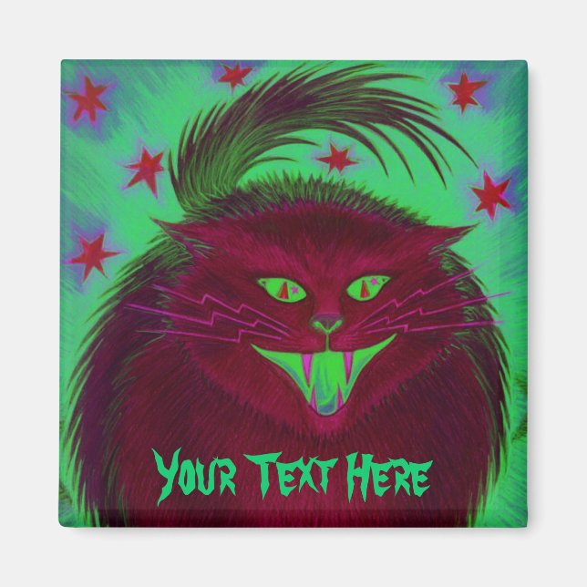 Scary Cat Red 'Your Text' fridge magnet (Front)