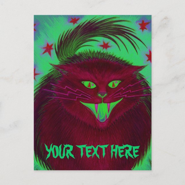 Scary Cat Red 'Your Text' postcard (Front)