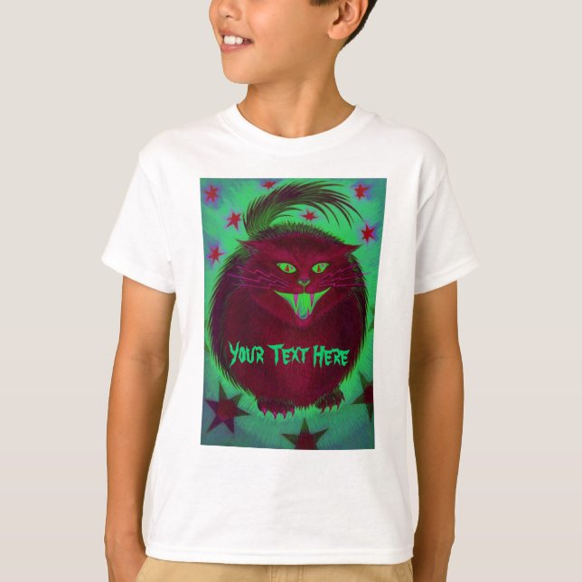 Scary Cat Red 'Your Text' t-shirt (Front)