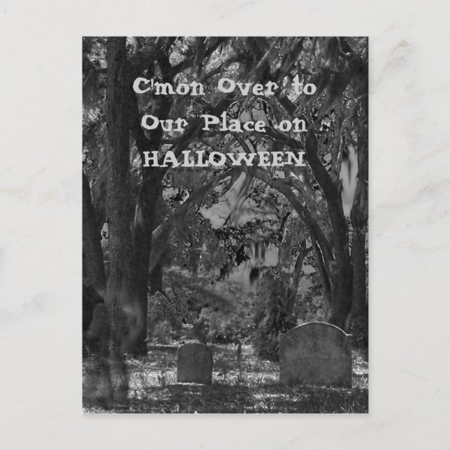 Scary Cemetery Halloween Invitation Postcard (Front)