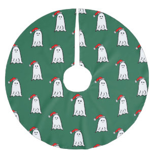 Scary Christmas Ghost with Santa Hat Brushed Polyester Tree Skirt