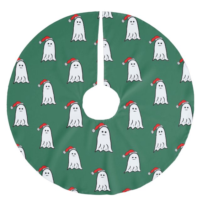 Scary Christmas Ghost with Santa Hat  Brushed Polyester Tree Skirt (Front)