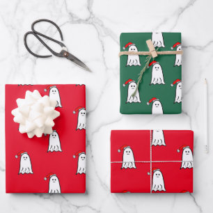 Scary Christmas Ghost with Santa Hat  Wrapping Paper Sheet