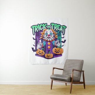 Scary Clown Halloween Tapestry