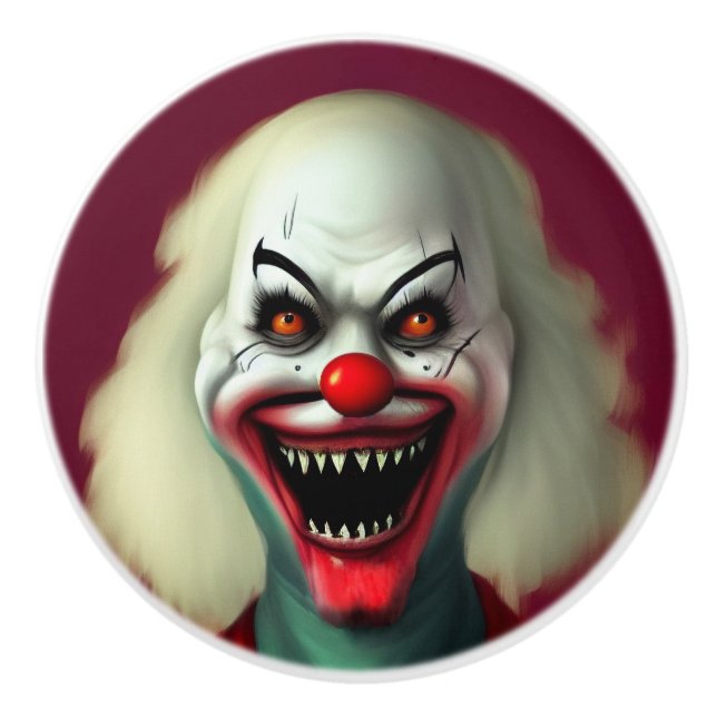 scary clown horror portrait ugly monster Halloween Ceramic Knob (Front)
