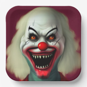 scary clown horror portrait ugly monster Halloween Paper Plate