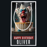 Scary clown themed Birthday Gift Bag<br><div class="desc">A Birthday gift bag featuring a Scary clown themed birthday cake with "Happy Birthday",  all-caps bold font. Personalise it by adding your name(s).</div>