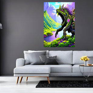 Scary colossal beast in the mountain   AI Art Poster