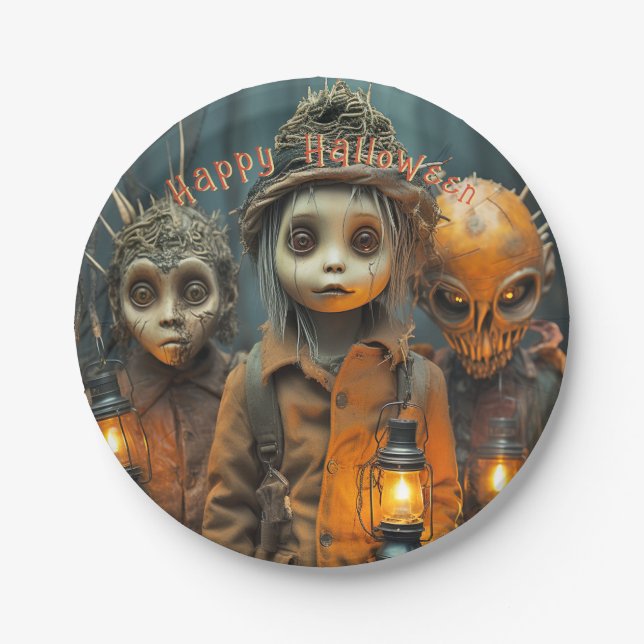 Scary Creepy Halloween Kids Paper Plate (Front)