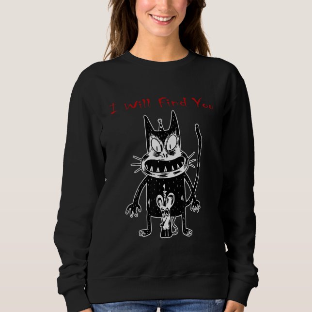 Scary Creepy Halloween spooky Cat Sweatshirt (Front)