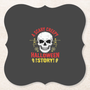 Scary Creepy Halloween Story Skull Design_1 Paper Coaster