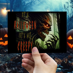 Scary creepy horror wood monster, demon or ghoul postcard