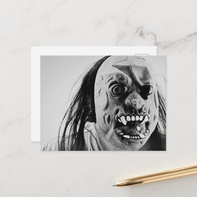 Scary Creepy Mask Holiday Postcard (Front/Back In Situ)