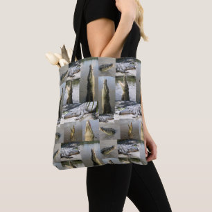 Scary Crocodile Photo Collage, Tote Bag