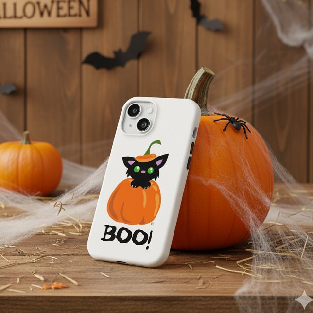 Scary Cute Black Kitty Boo! Halloween iPhone Case (Creator Uploaded)