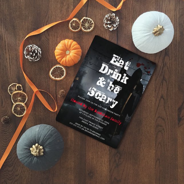 Scary Eat Drink & Be Scary Halloween Party Invitation (Creator Uploaded)