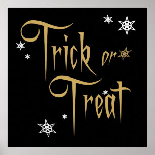 Scary Elegant Pale Gold Trick or Treat Poster
