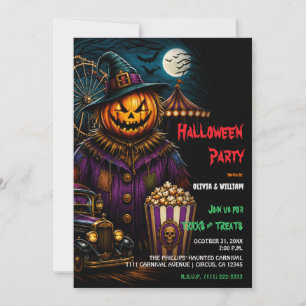Scary Evil Carnival Clown Halloween Birthday Party Invitation