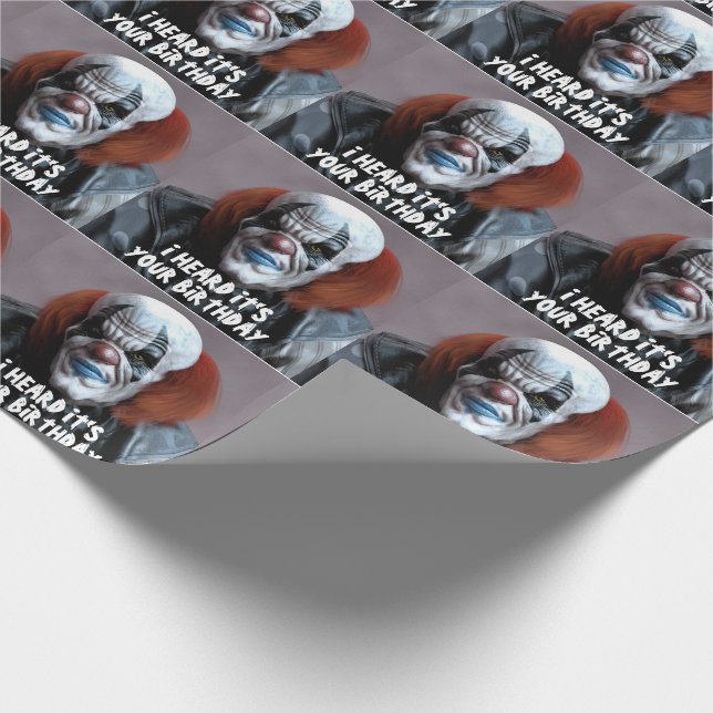 SCARY EVIL CLOWN FUNNY BIG BIRTHDAY  WRAPPING PAPER (Corner)